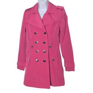 Calvin Klein Trench Coat Womens XS Hot Pink Preppy Coquette Epaulette Statement